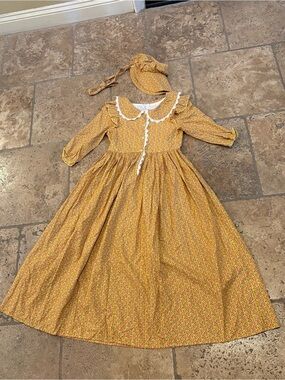 NWOT~RELIBEAUTY Yellow Red Floral Prairie Costume Dress with Bonnet Size 12-14Y